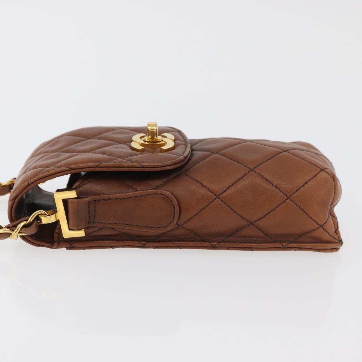 CHANEL Matelasse Chain Shoulder Bag Lamb Skin Brown Gold CC Auth 179875A