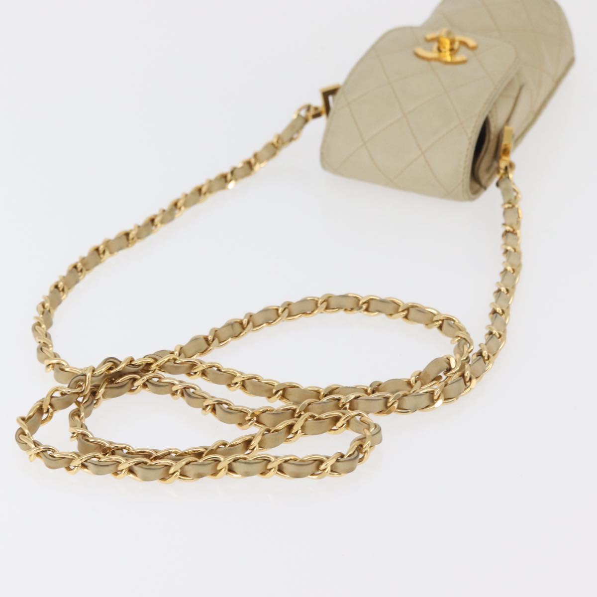 CHANEL Matelasse Chain Shoulder Bag Lamb Skin Beige Gold CC Auth 179876A