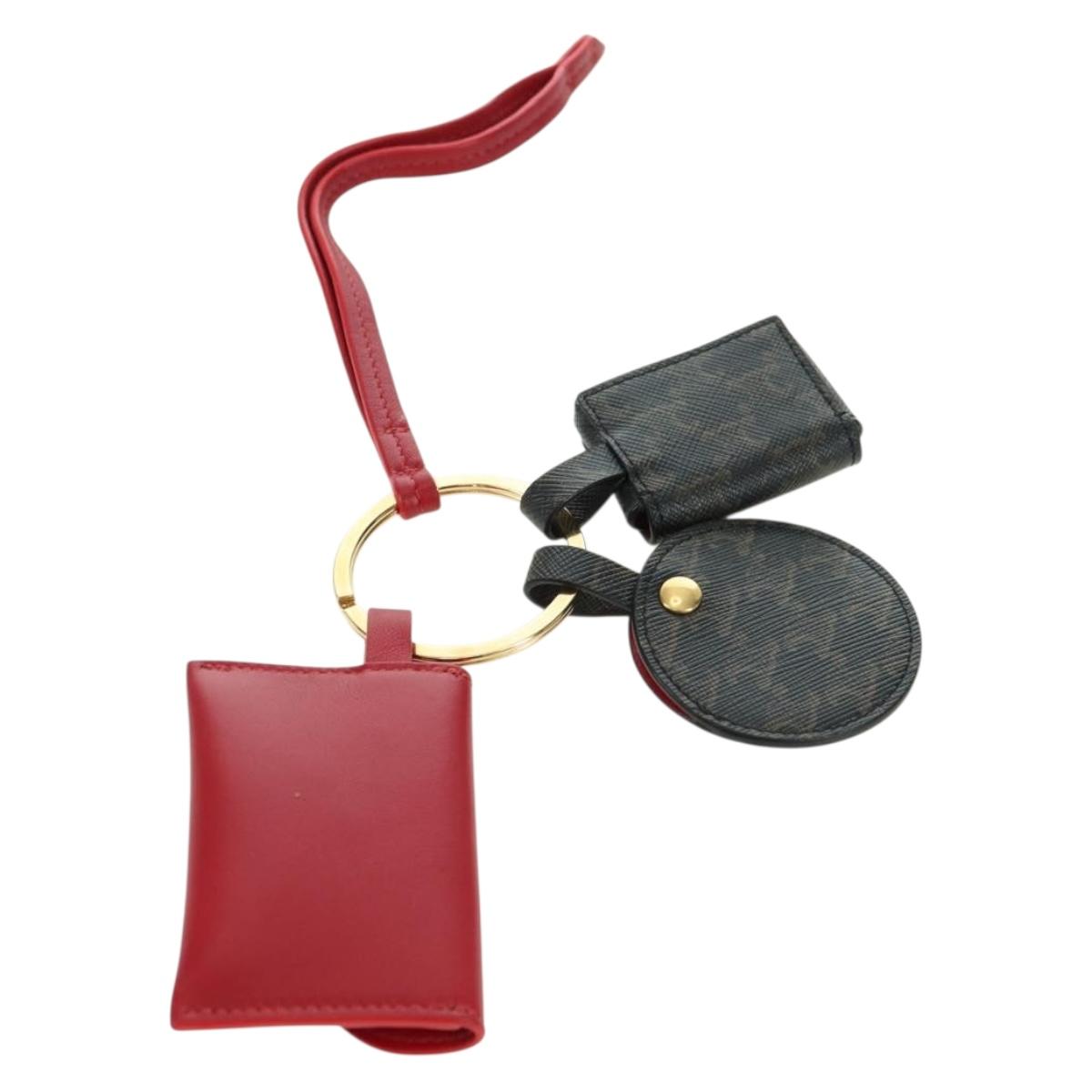 CELINE Macadam Canvas Triomphe Multi Key Ring Charm PVC Black Red Auth 179883M