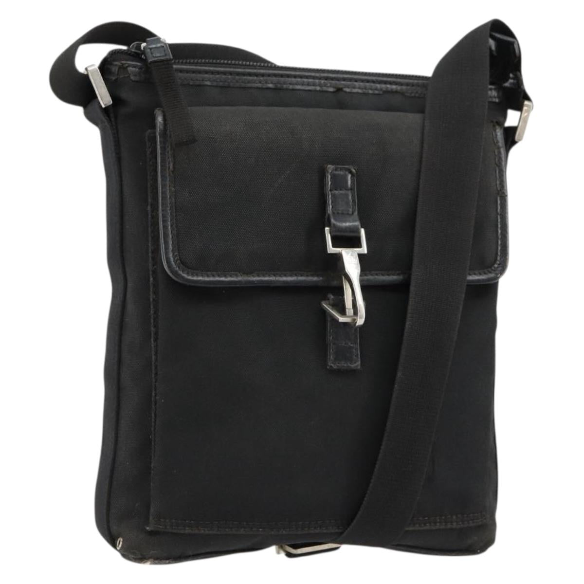 GUCCI Shoulder Bag Nylon Black Silver 92646 Auth 179896