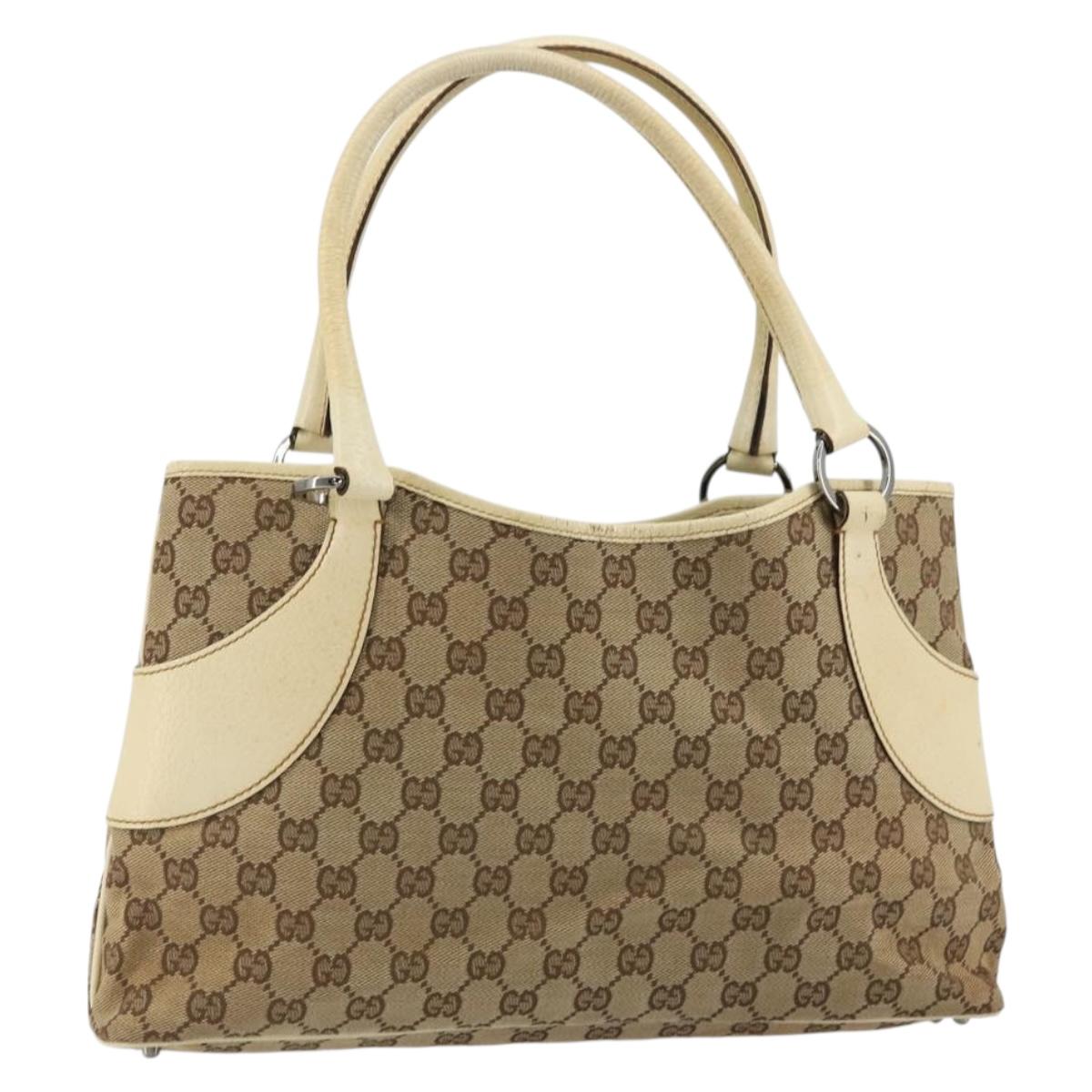 GUCCI GG Canvas Tote Bag Beige Silver 113015 Auth 179900