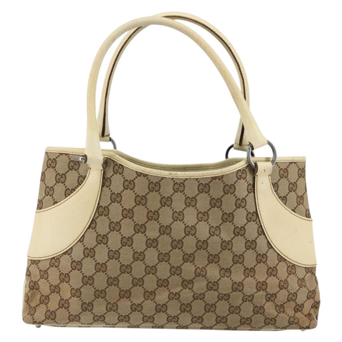 GUCCI GG Canvas Tote Bag Beige Silver 113015 Auth 179900