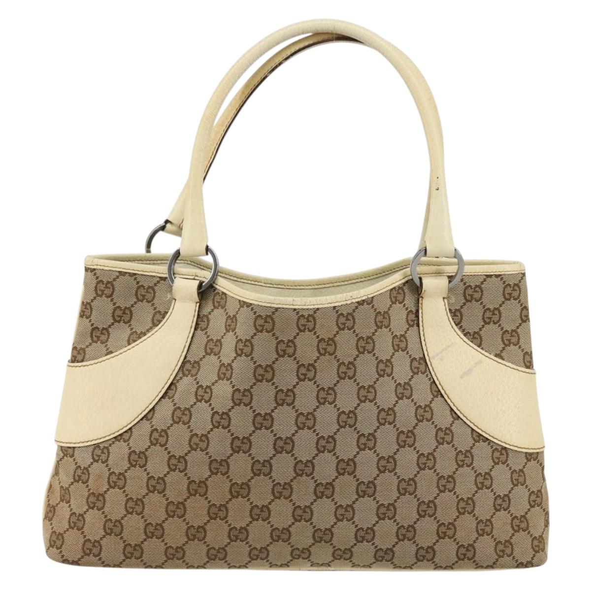 GUCCI GG Canvas Tote Bag Beige Silver 113015 Auth 179900