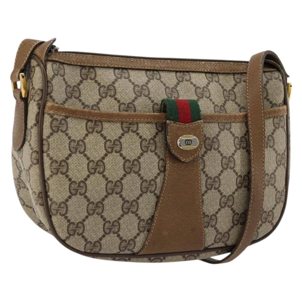 GUCCI GG Supreme Web Sherry Line Bag PVC Beige Gold 89 02 032 Auth 179902