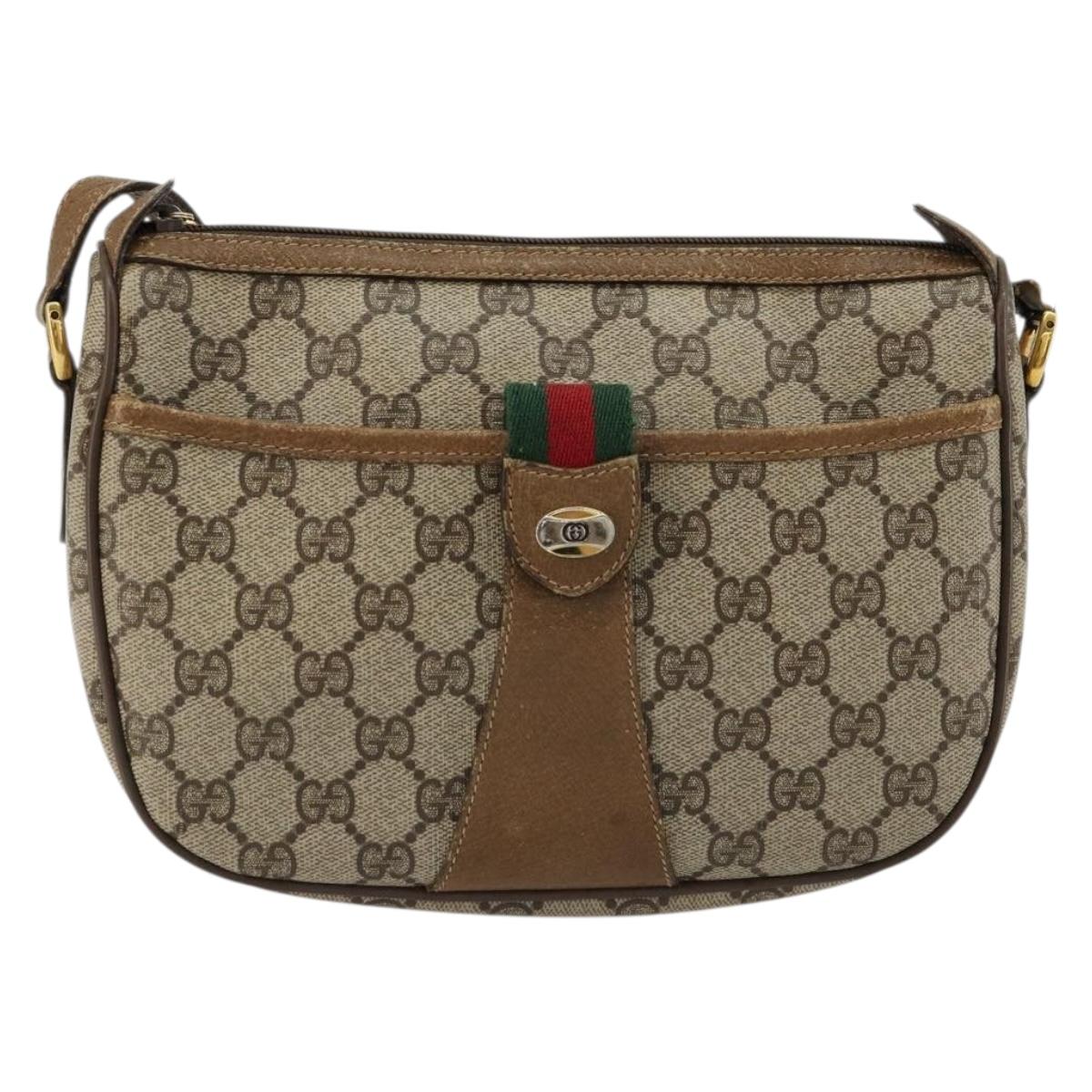 GUCCI GG Supreme Web Sherry Line Bag PVC Beige Gold 89 02 032 Auth 179902