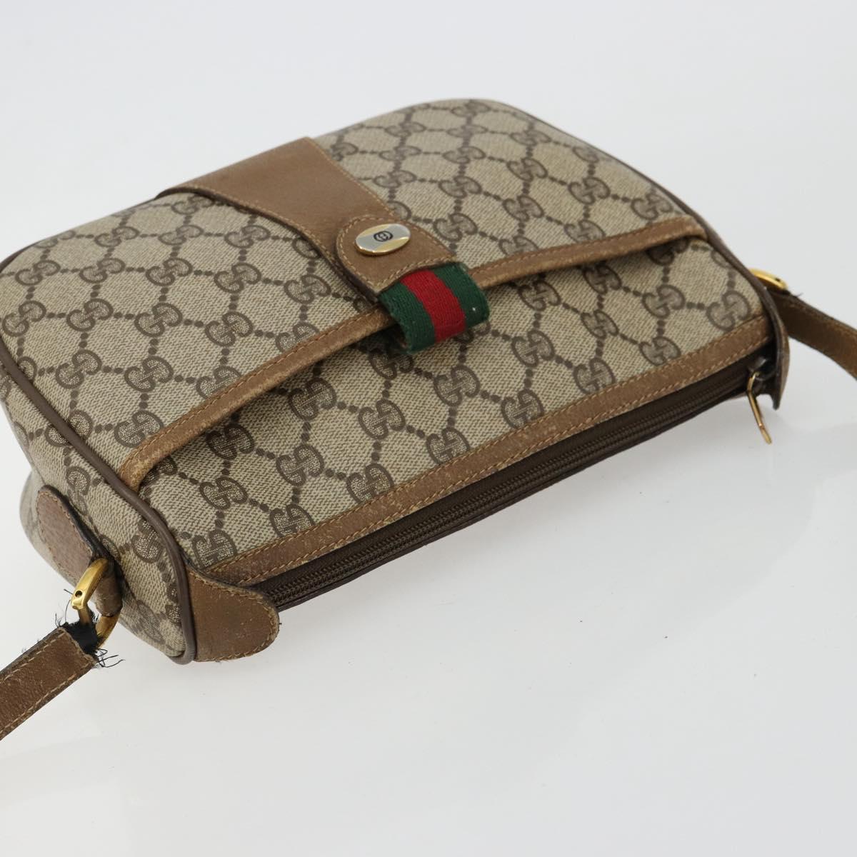 GUCCI GG Supreme Web Sherry Line Bag PVC Beige Gold 89 02 032 Auth 179902