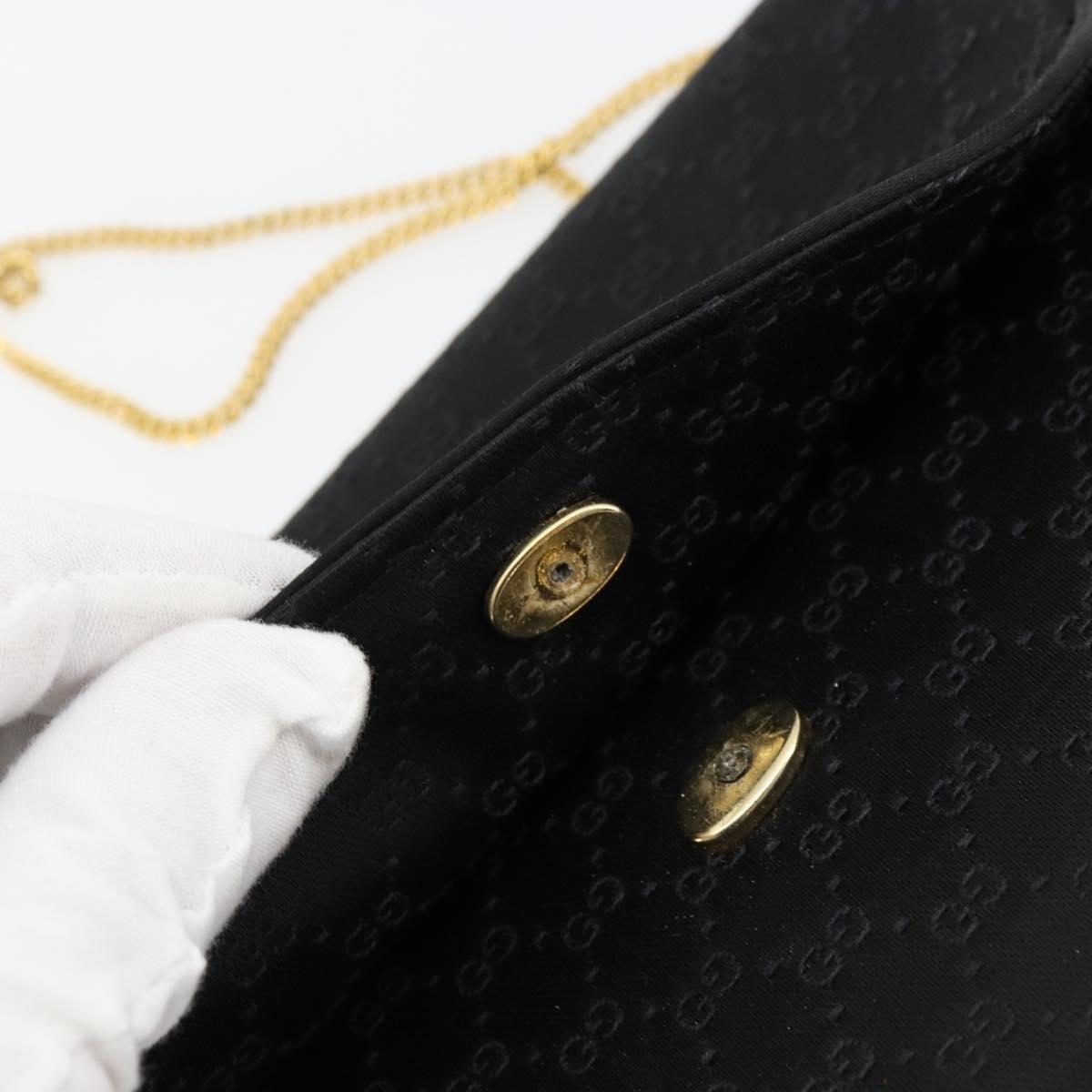 GUCCI Micro GG Canvas Chain Shoulder Bag Black Gold Auth 179903
