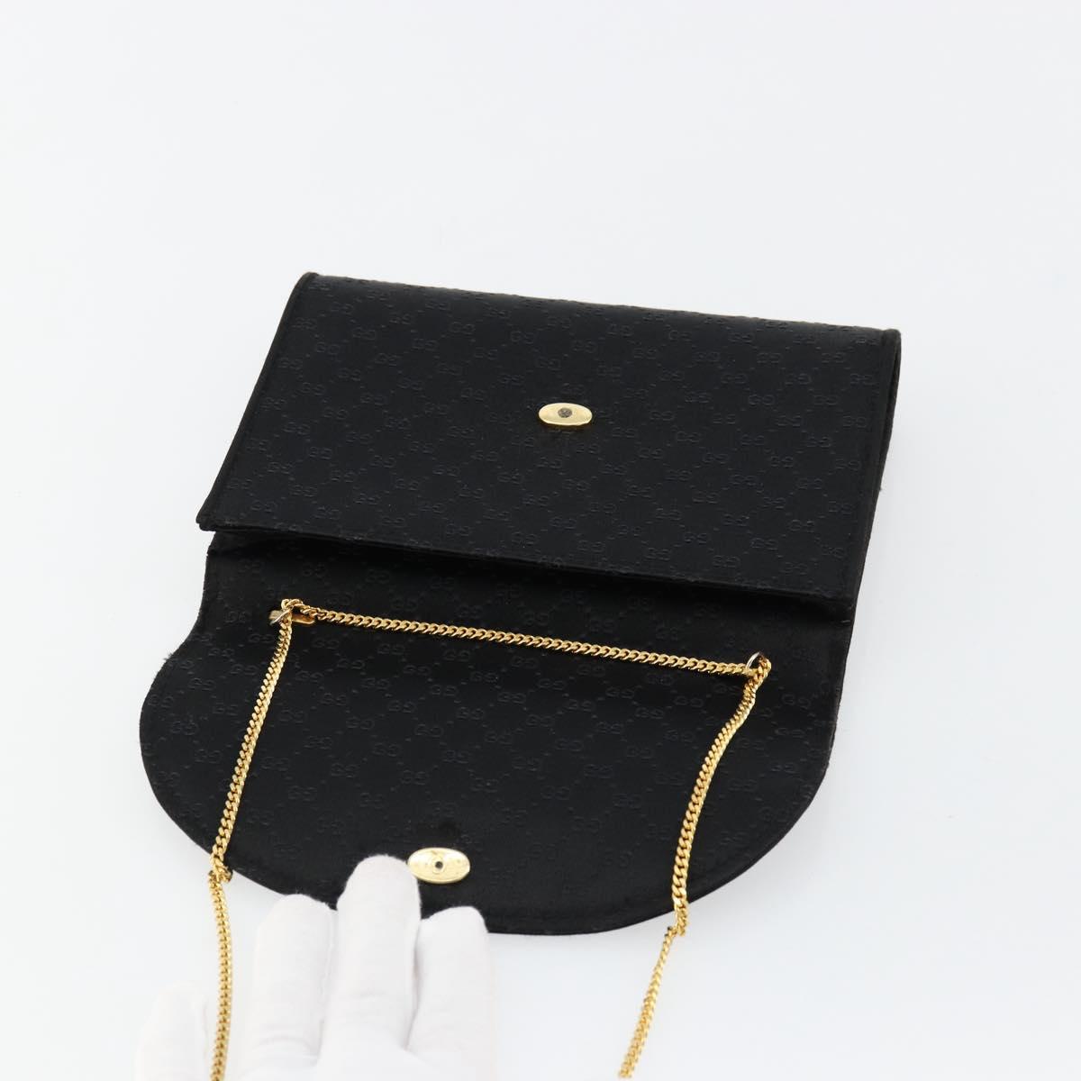 GUCCI Micro GG Canvas Chain Shoulder Bag Black Gold Auth 179903