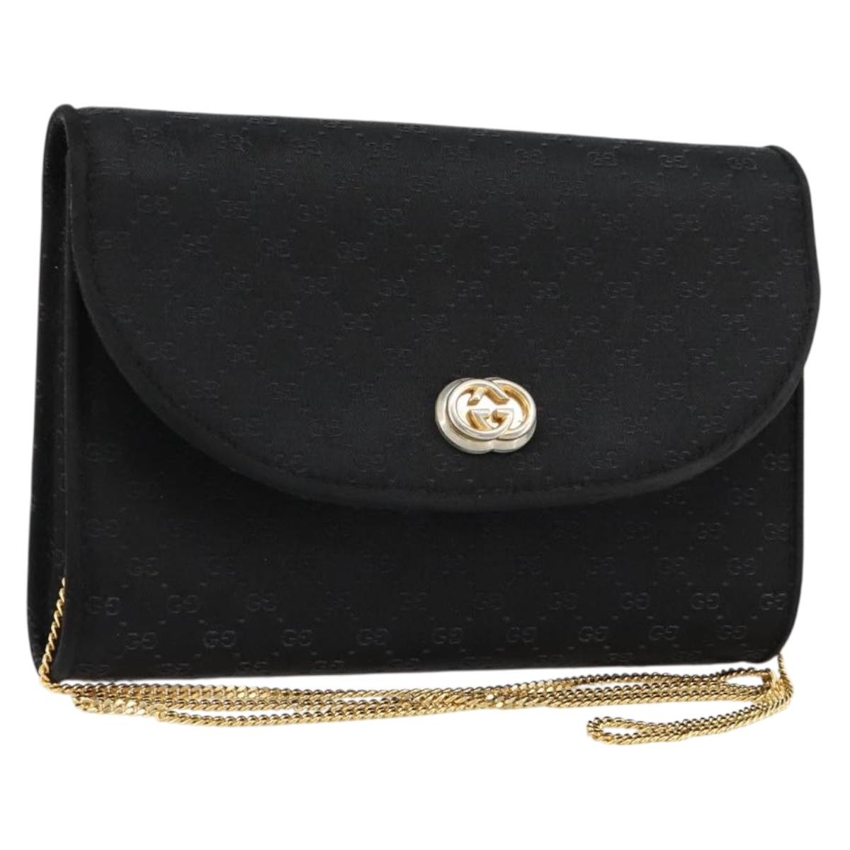 GUCCI Micro GG Canvas Chain Shoulder Bag Black Gold Auth 179903