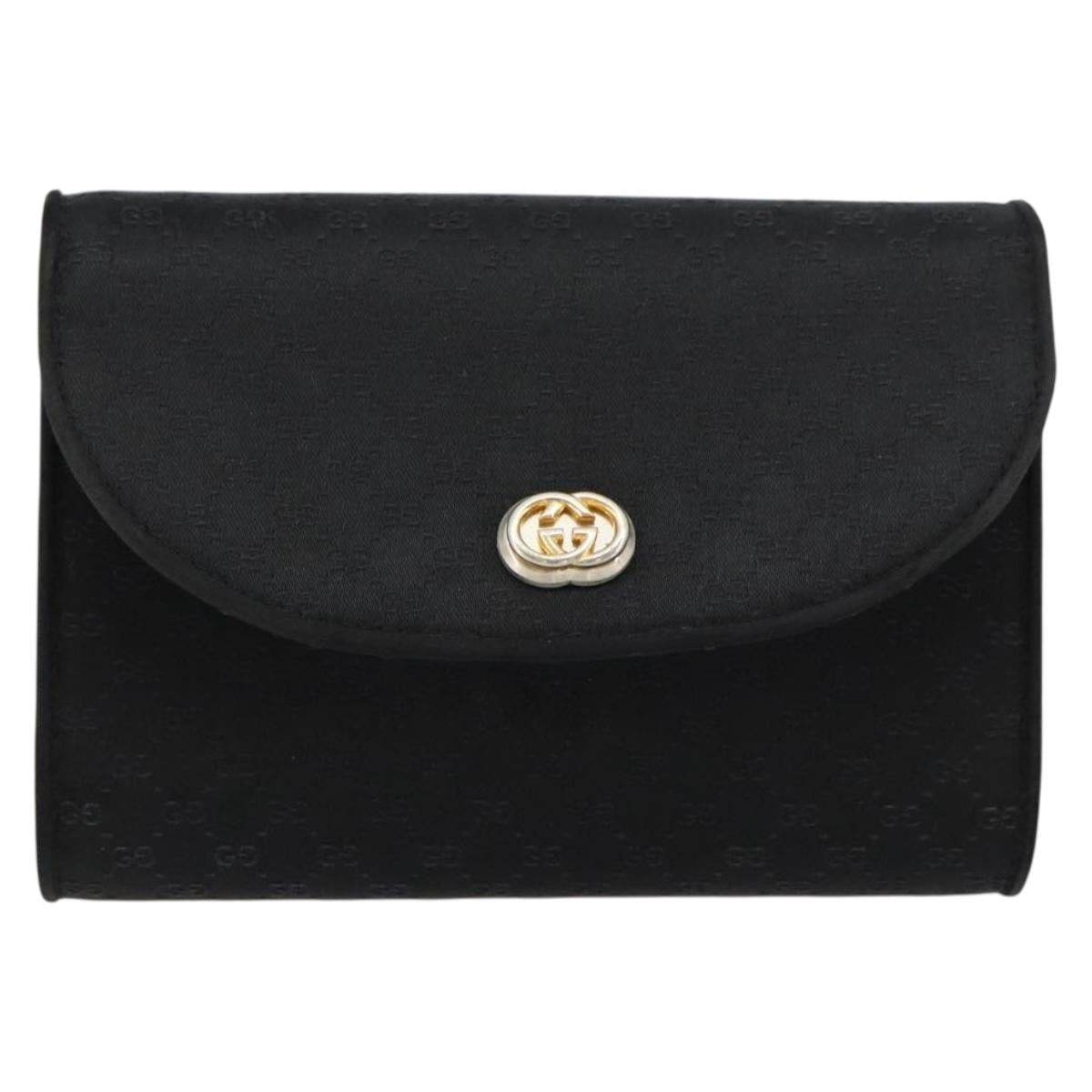 GUCCI Micro GG Canvas Chain Shoulder Bag Black Gold Auth 179903