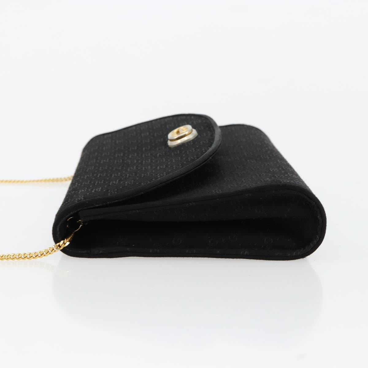GUCCI Micro GG Canvas Chain Shoulder Bag Black Gold Auth 179903