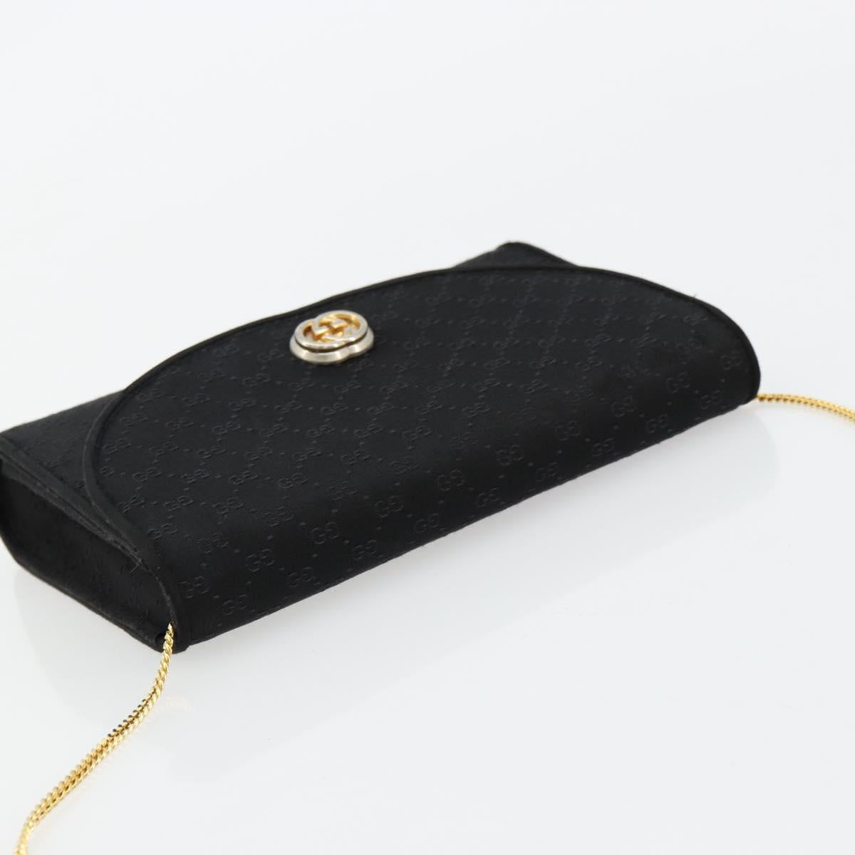 GUCCI Micro GG Canvas Chain Shoulder Bag Black Gold Auth 179903