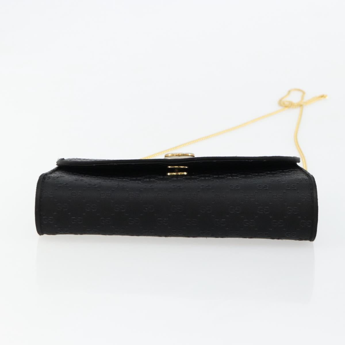 GUCCI Micro GG Canvas Chain Shoulder Bag Black Gold Auth 179903