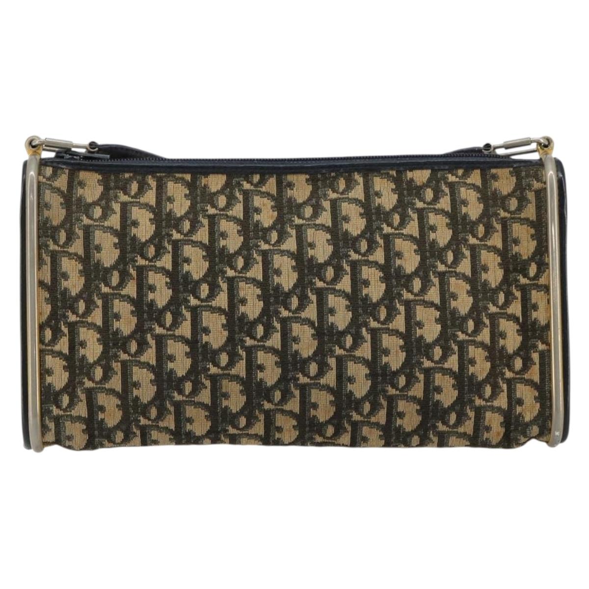 Christian Dior Trotter Canvas Shoulder Bag Gold Navy Auth 179905