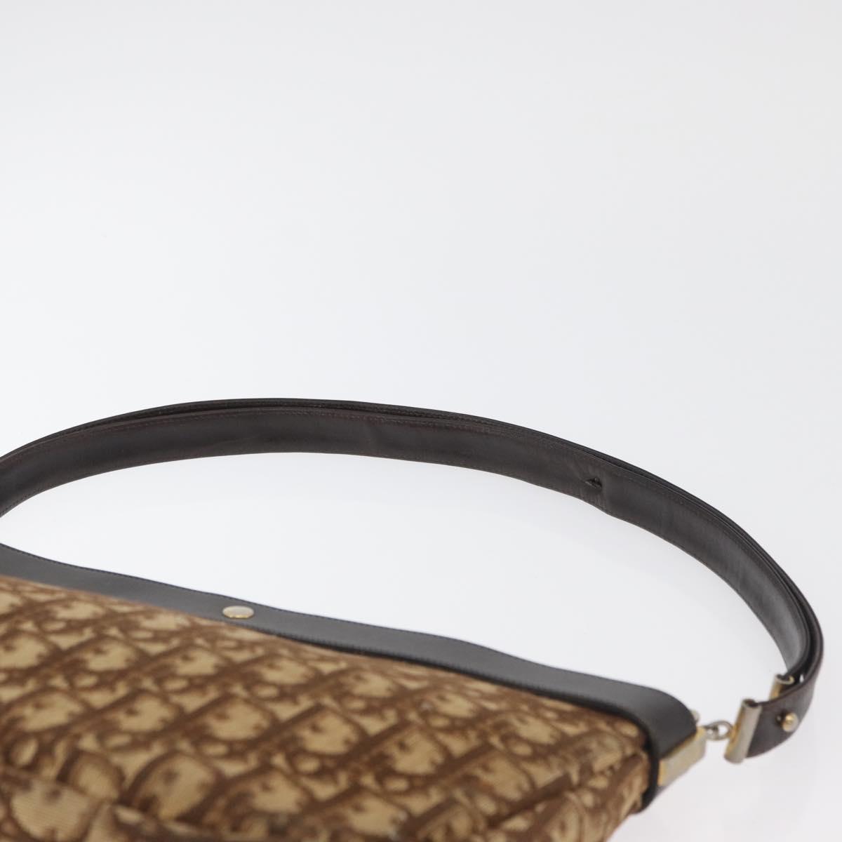 Christian Dior Trotter Canvas Shoulder Bag Gold Beige Auth 179906