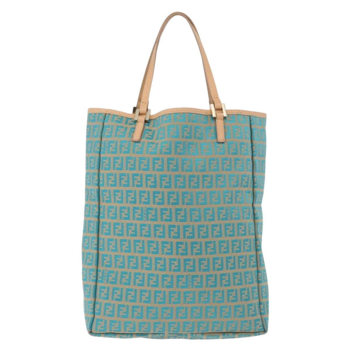 FENDI Zucchino Canvas Tote Bag Green Gold Auth 179910A