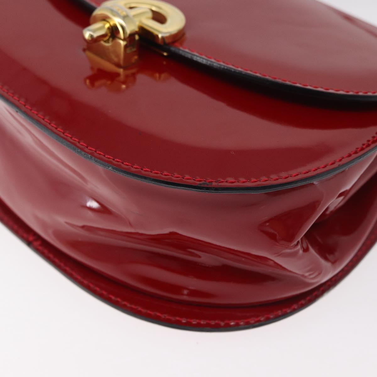 CELINE Hand Bag Patent leather 2way Red Gold Auth 179911