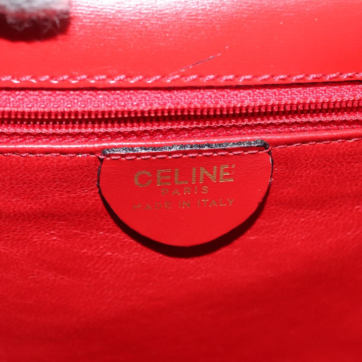 CELINE Hand Bag Patent leather 2way Red Gold Auth 179911