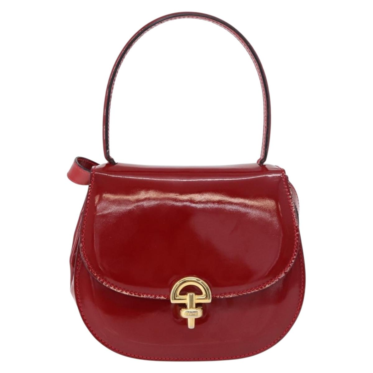 CELINE Hand Bag Patent leather 2way Red Gold Auth 179911