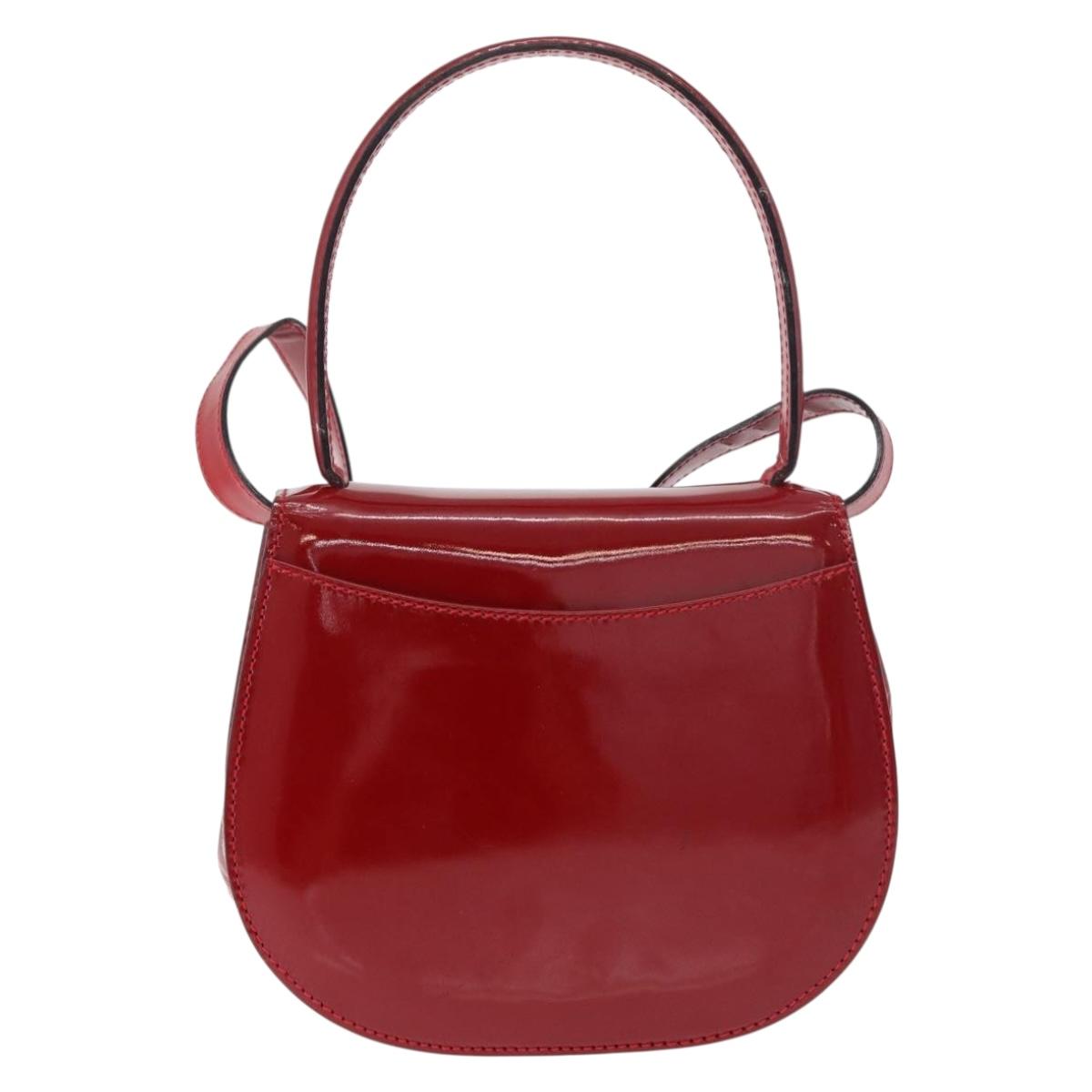 CELINE Hand Bag Patent leather 2way Red Gold Auth 179911
