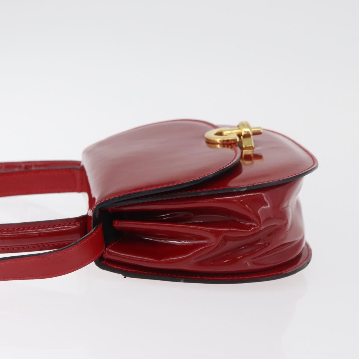 CELINE Hand Bag Patent leather 2way Red Gold Auth 179911