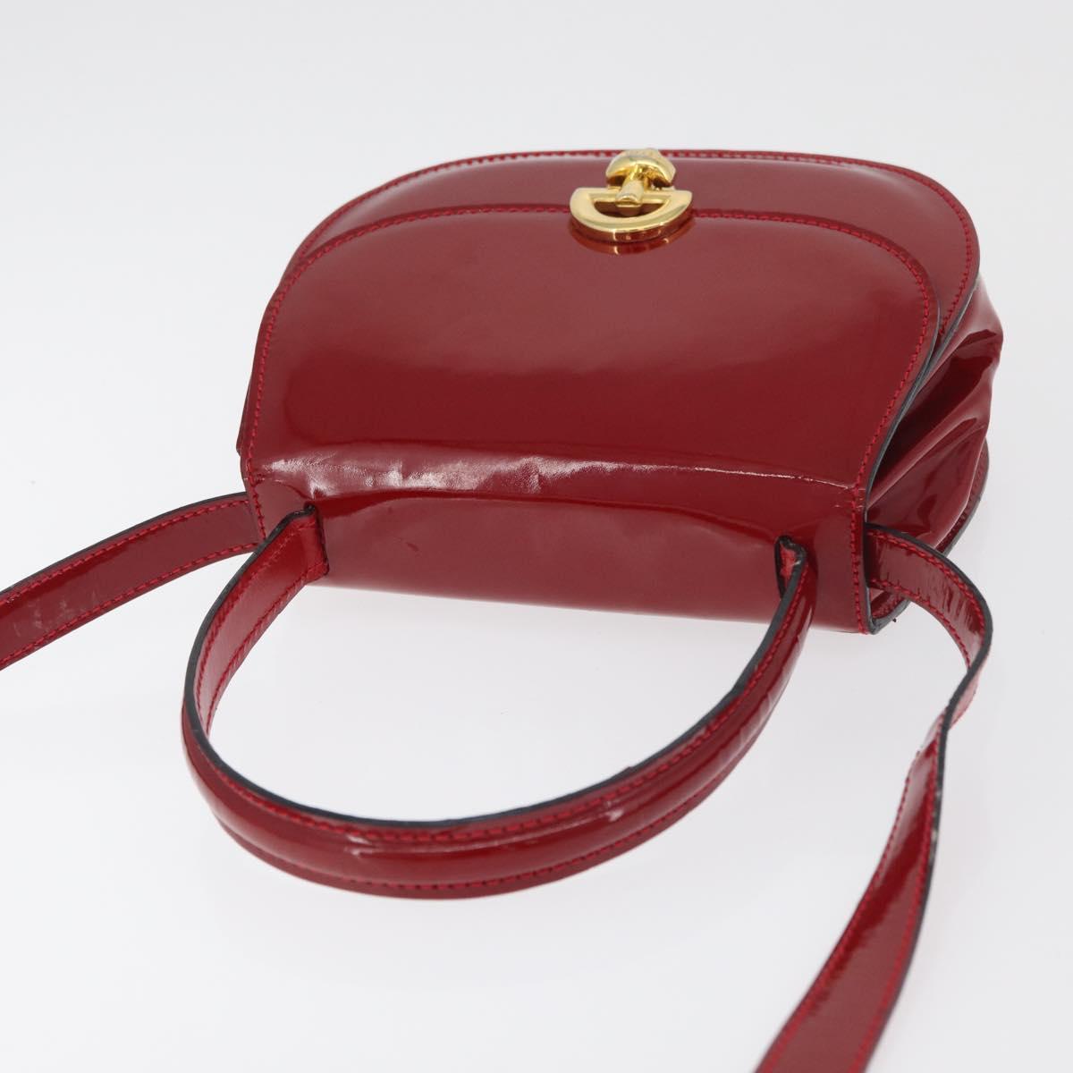 CELINE Hand Bag Patent leather 2way Red Gold Auth 179911