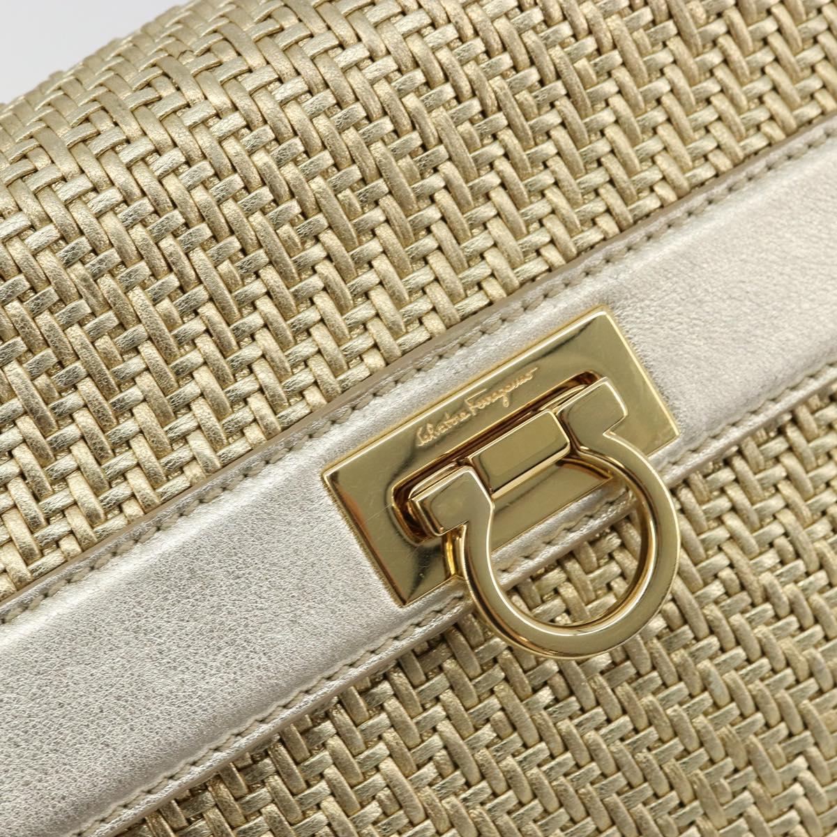 Salvatore Ferragamo Sofia Gancini Hand Bag Leather 2way Gold Auth 179912A