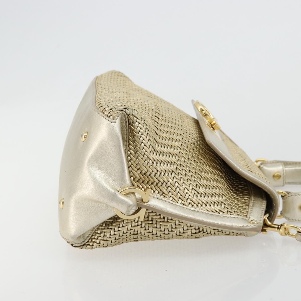 Salvatore Ferragamo Sofia Gancini Hand Bag Leather 2way Gold Auth 179912A
