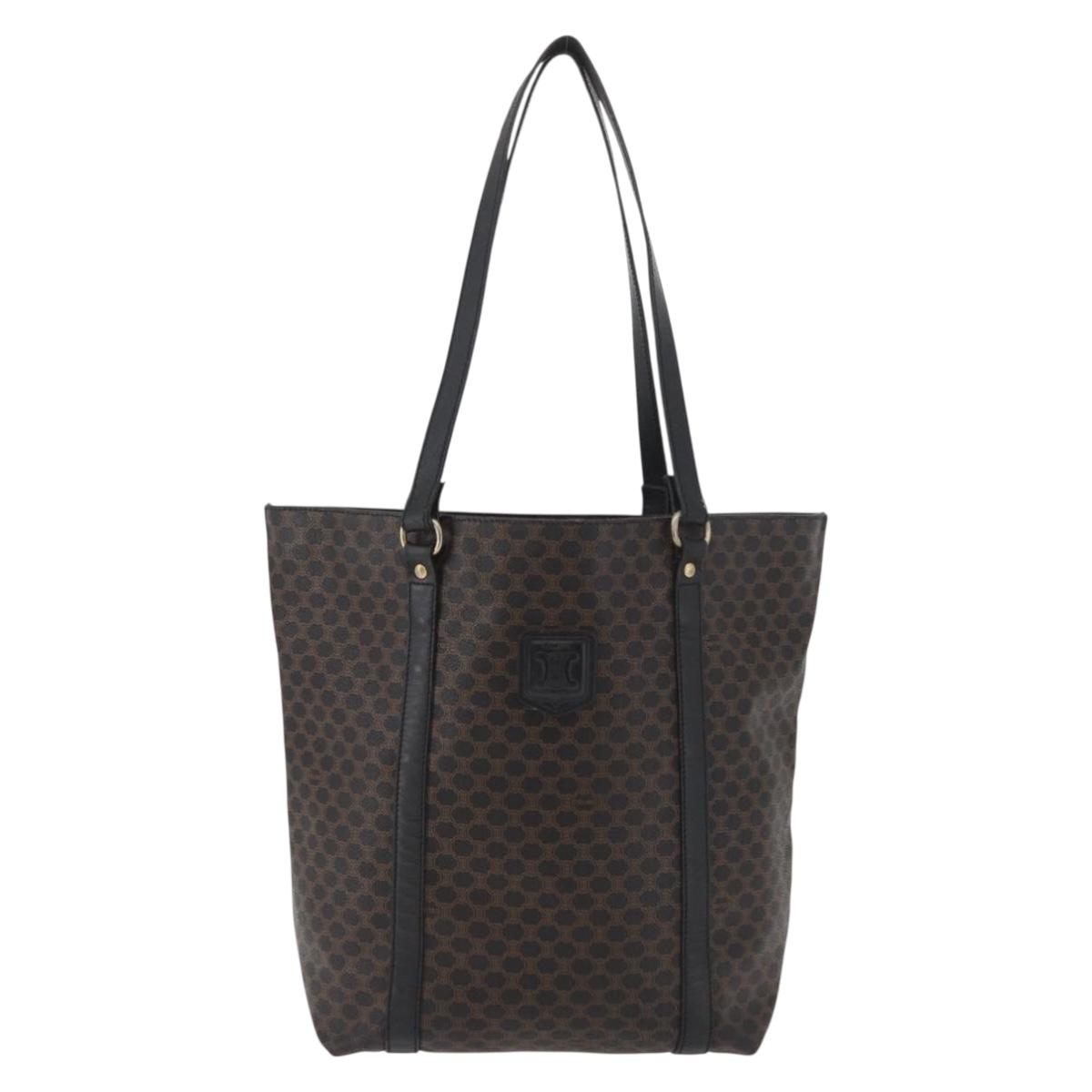 CELINE Macadam Canvas Tote Bag PVC Leather Black Gold Auth 179914