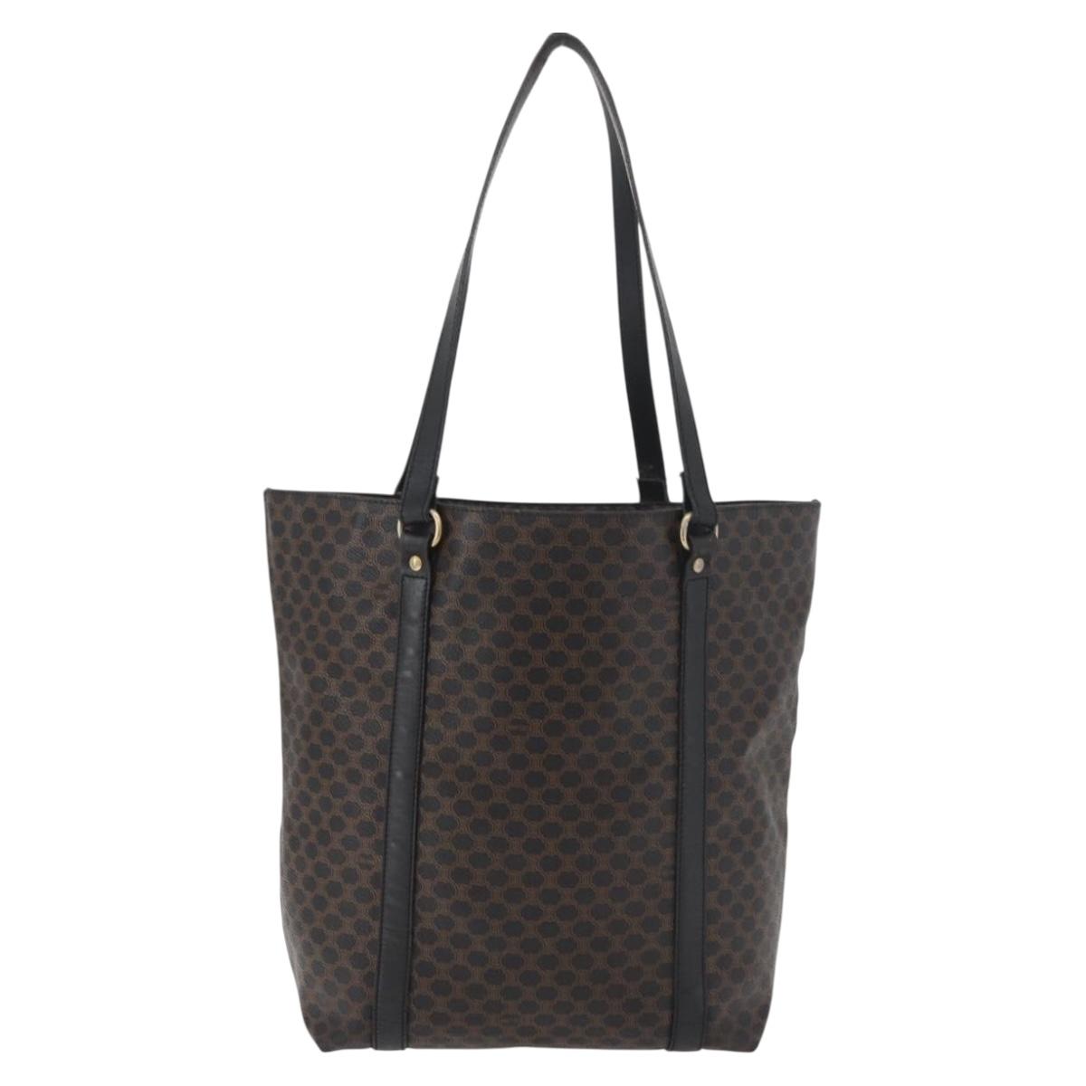 CELINE Macadam Canvas Tote Bag PVC Leather Black Gold Auth 179914