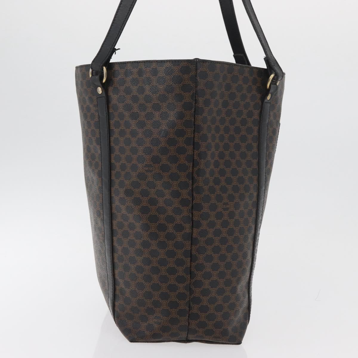 CELINE Macadam Canvas Tote Bag PVC Leather Black Gold Auth 179914