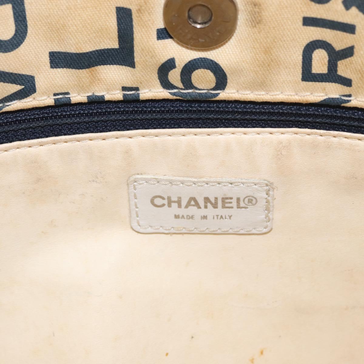 CHANEL By Sea Line Tote Bag Canvas White Silver CC Auth 179915