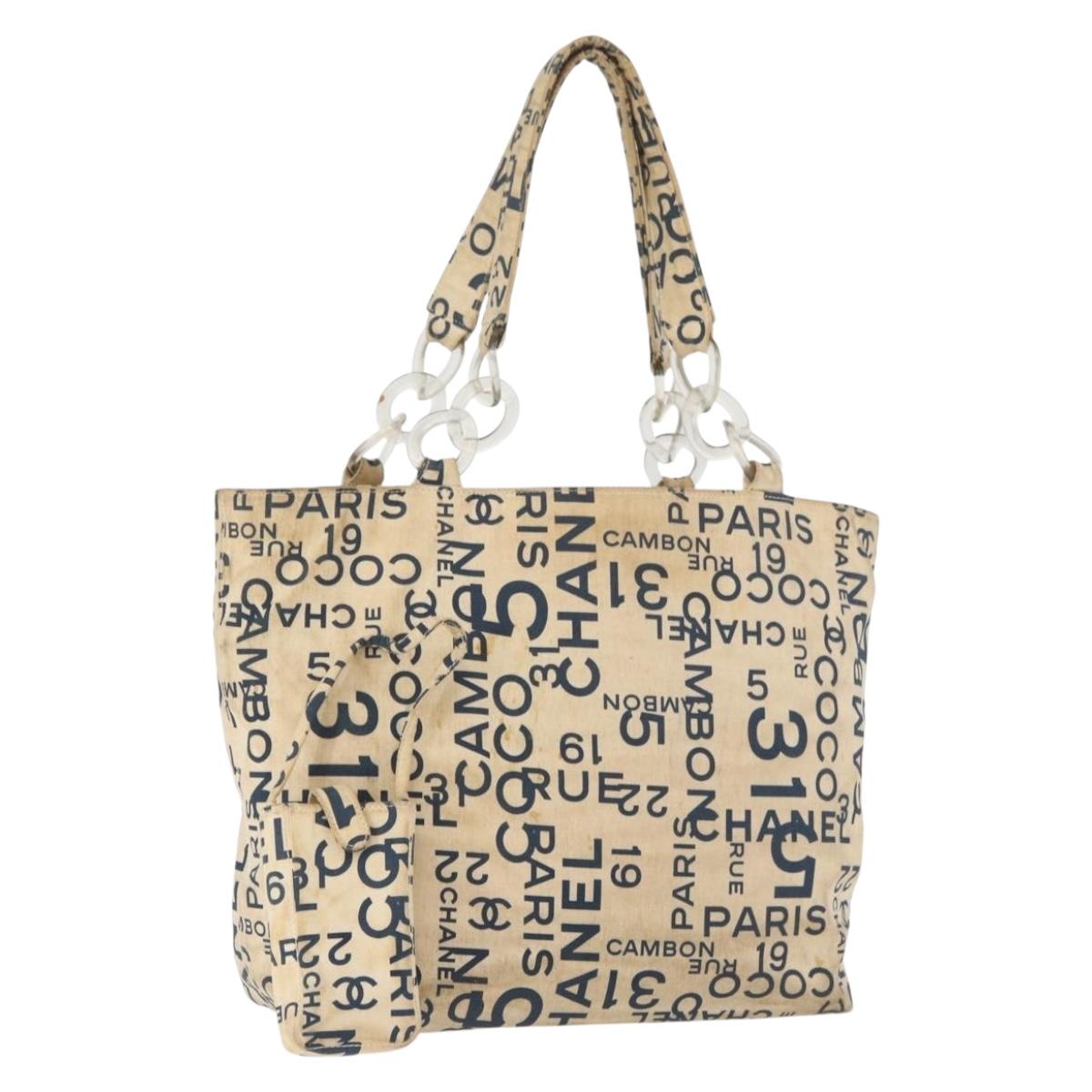 CHANEL By Sea Line Tote Bag Canvas White Silver CC Auth 179915