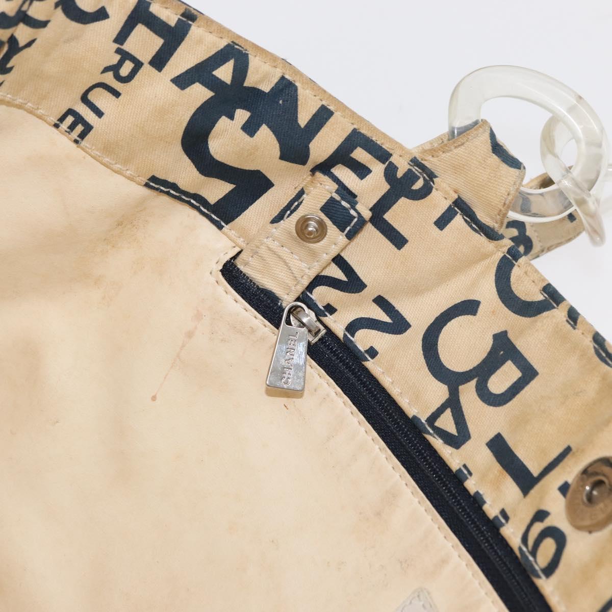 CHANEL By Sea Line Tote Bag Canvas White Silver CC Auth 179915