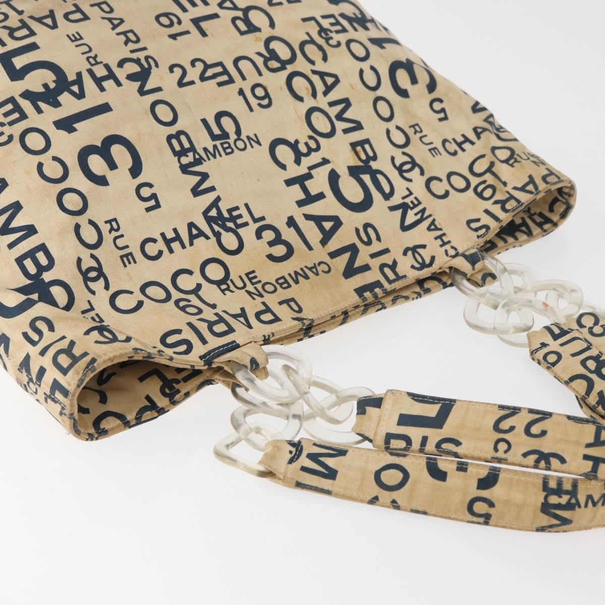 CHANEL By Sea Line Tote Bag Canvas White Silver CC Auth 179915