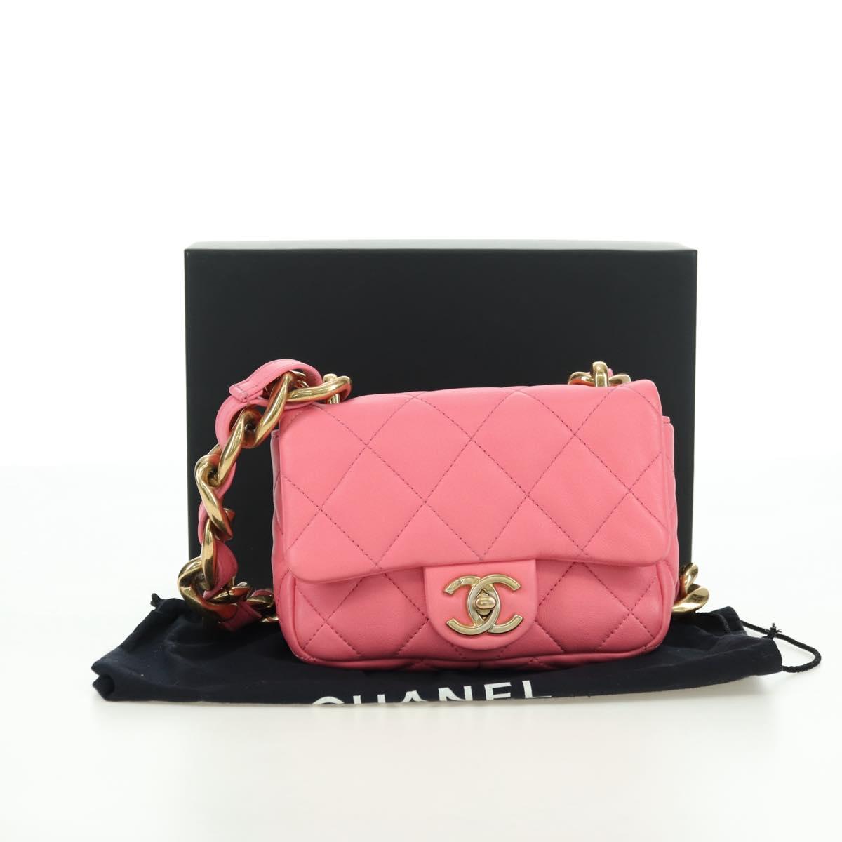 CHANEL Matelasse Chain Shoulder Bag Lamb Skin Gold Pink CC Auth 179920SAM