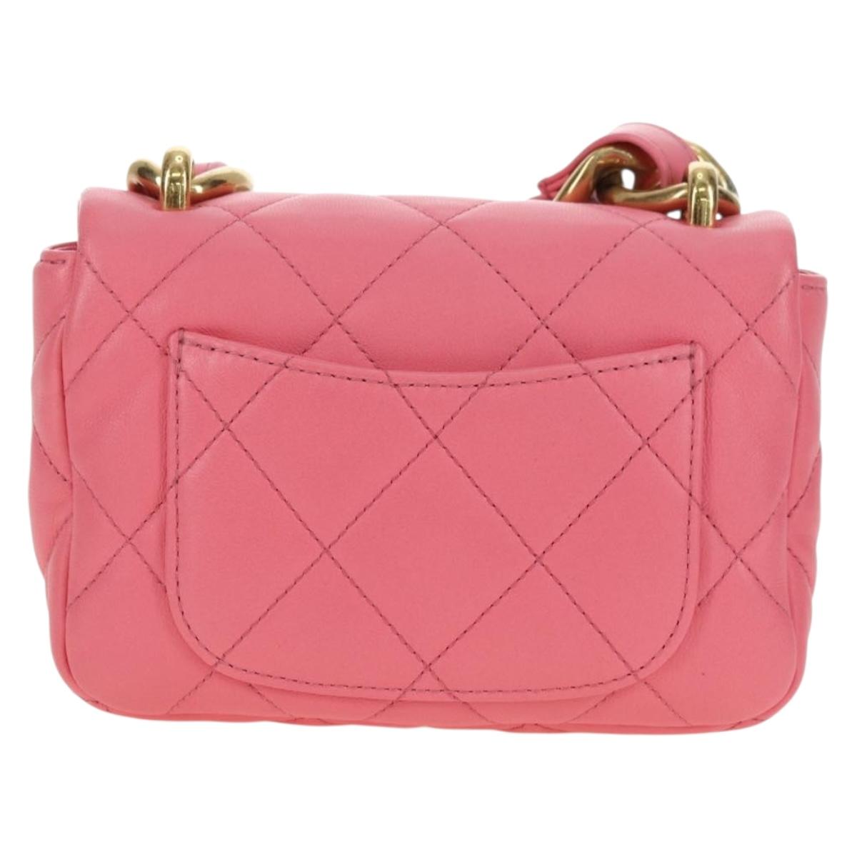 CHANEL Matelasse Chain Shoulder Bag Lamb Skin Gold Pink CC Auth 179920SAM