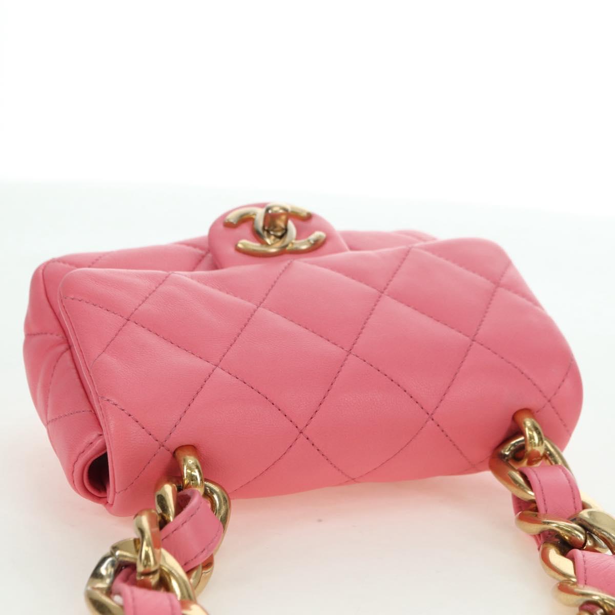 CHANEL Matelasse Chain Shoulder Bag Lamb Skin Gold Pink CC Auth 179920SAM