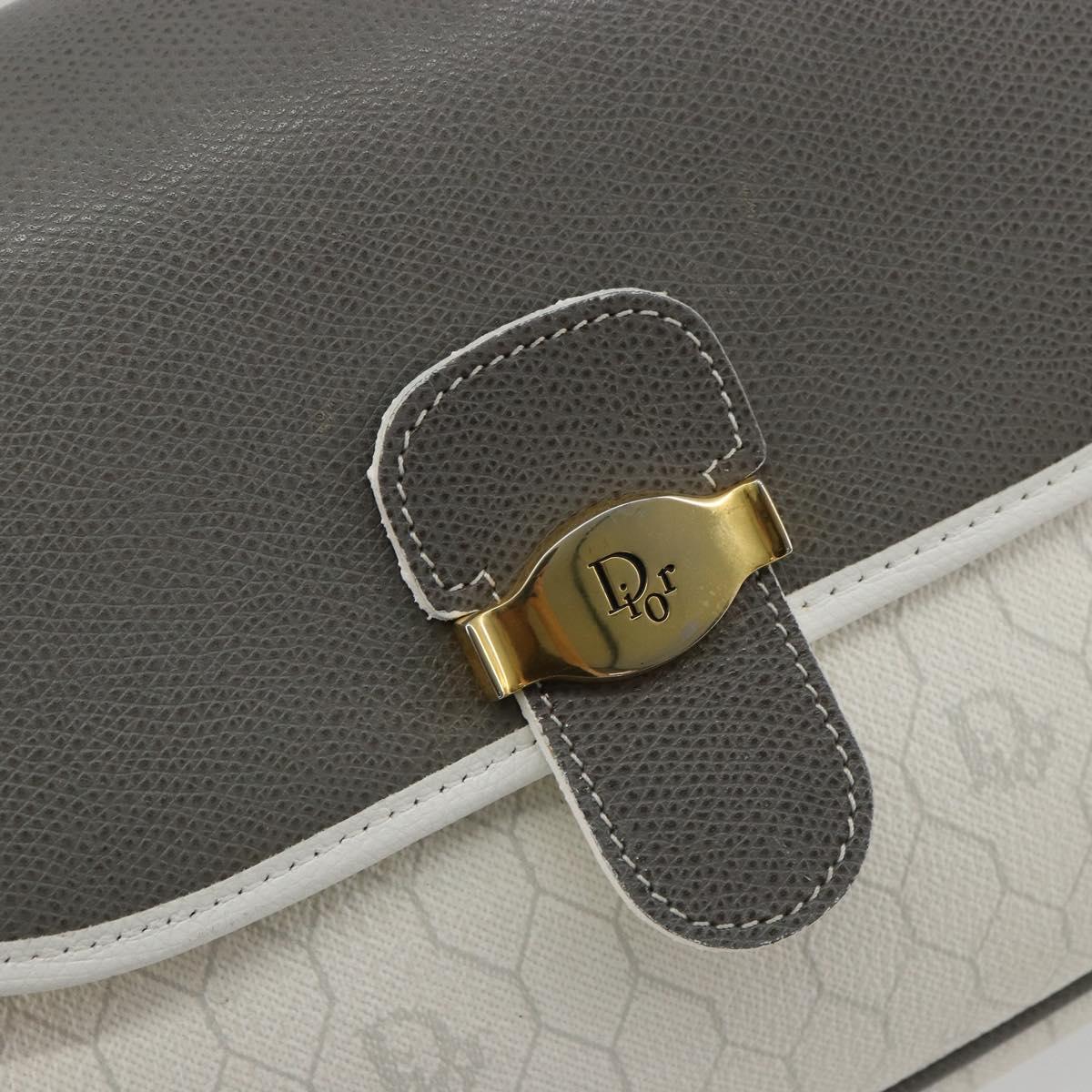 Christian Dior Honeycomb Canvas Shoulder Bag PVC White Gold Auth 179931