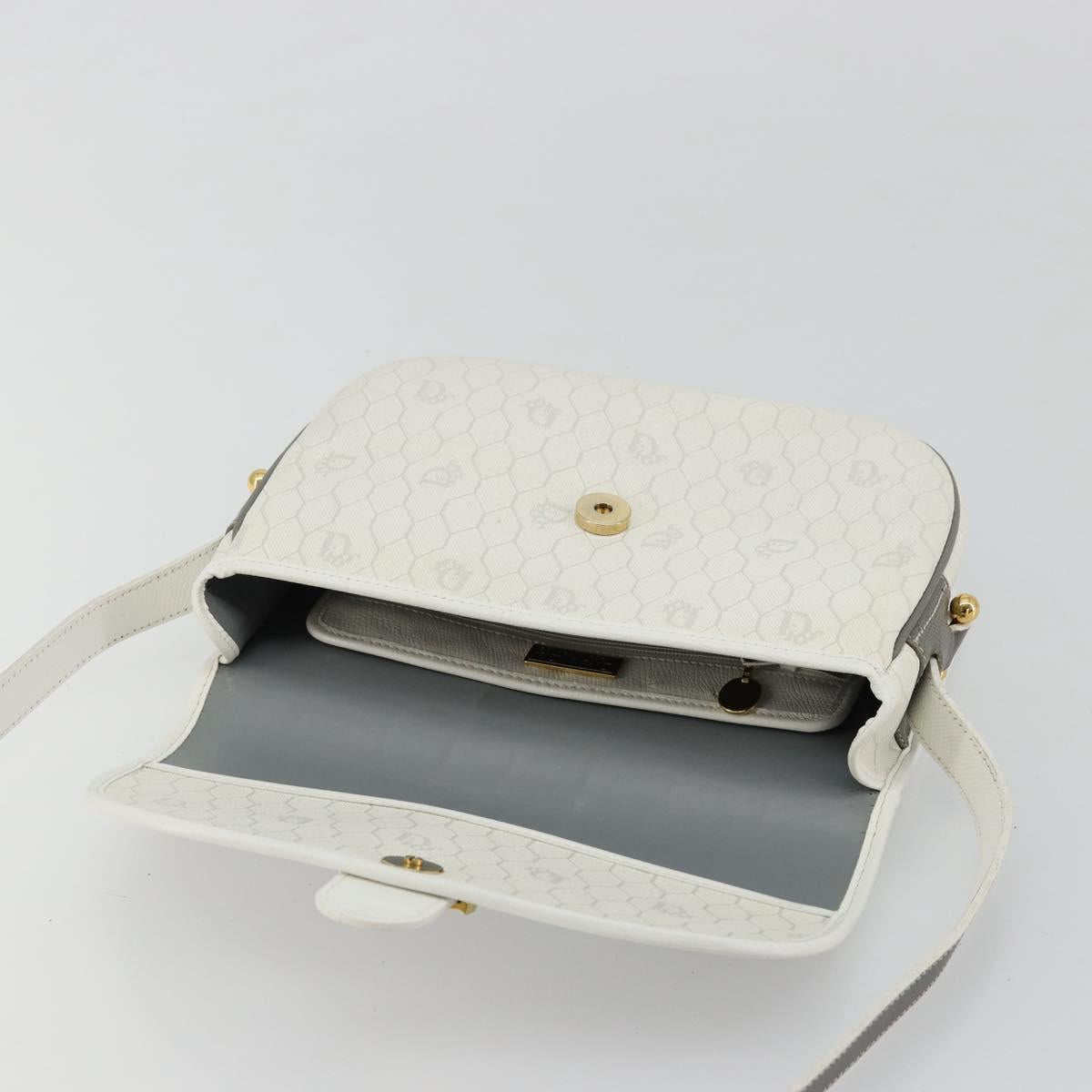 Christian Dior Honeycomb Canvas Shoulder Bag PVC White Gold Auth 179931