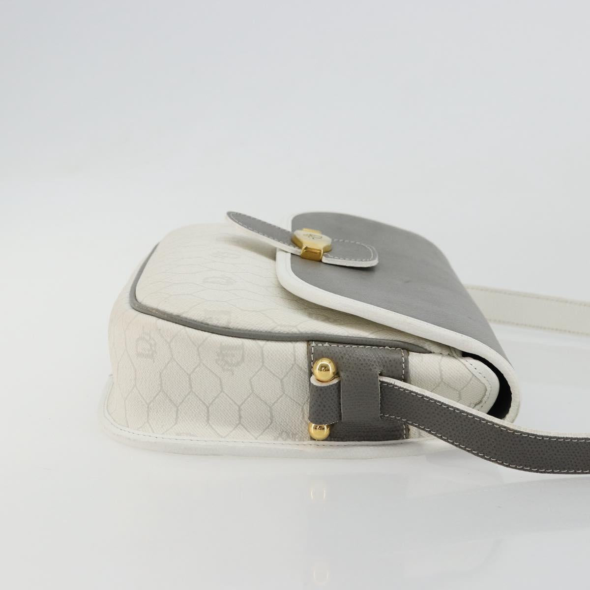 Christian Dior Honeycomb Canvas Shoulder Bag PVC White Gold Auth 179931