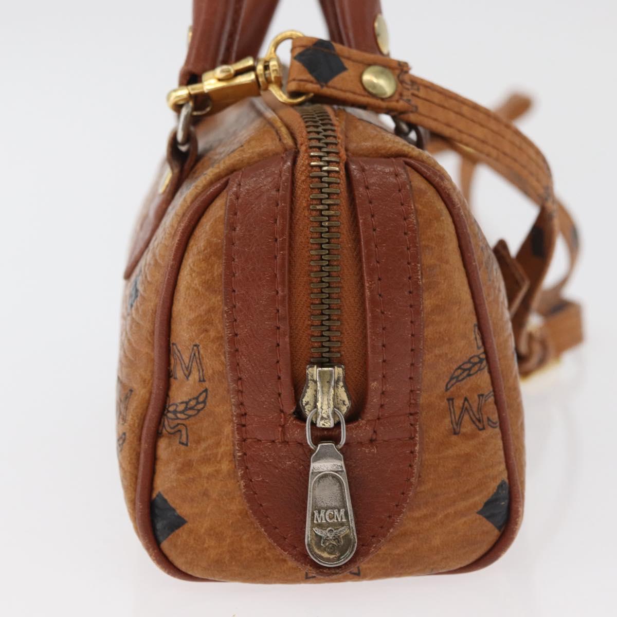 MCM Logogram Vicetos Mini Boston Bag PVC 2way Brown Gold Auth 179932
