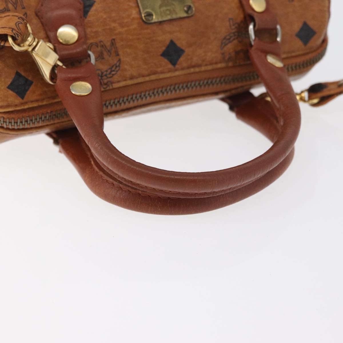 MCM Logogram Vicetos Mini Boston Bag PVC 2way Brown Gold Auth 179932