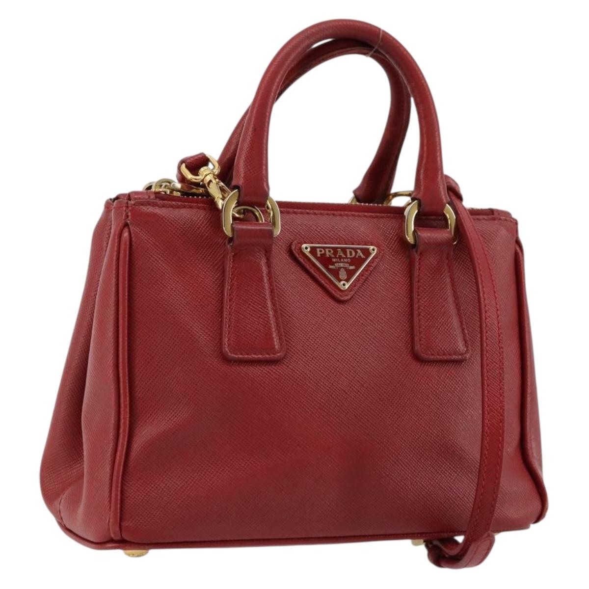 PRADA Hand Bag Safiano leather 2way Red Gold Auth 179933