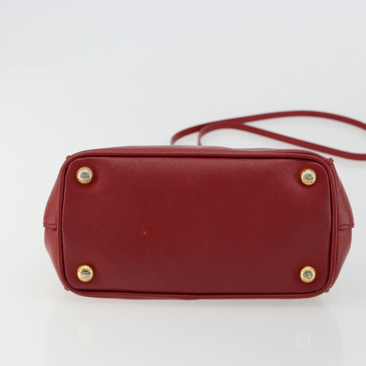 PRADA Hand Bag Safiano leather 2way Red Gold Auth 179933