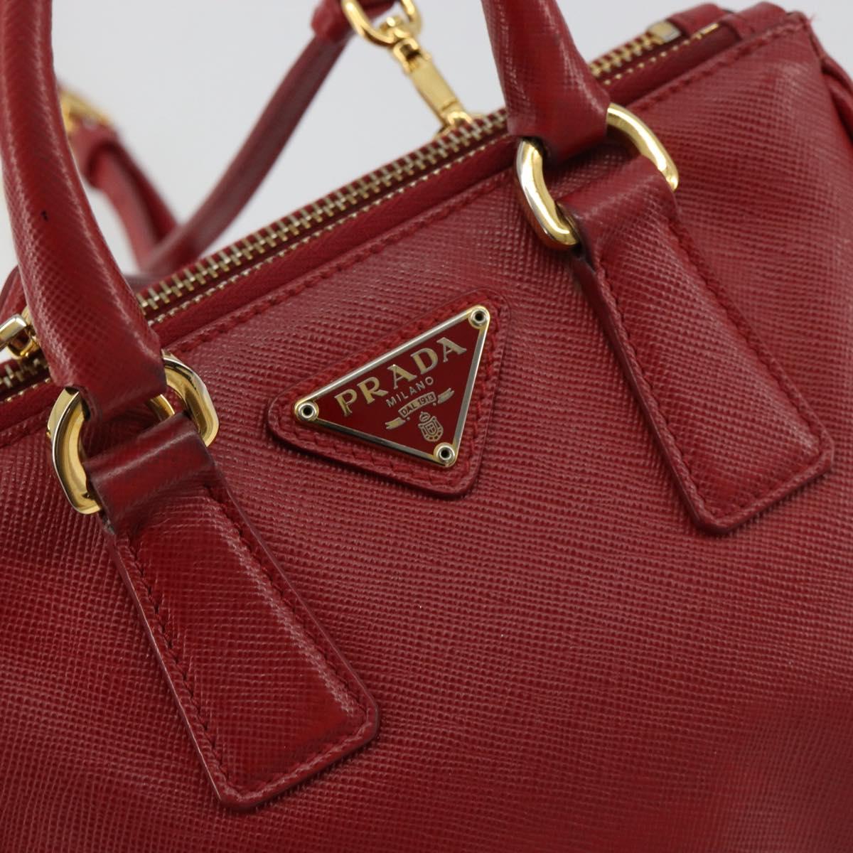 PRADA Hand Bag Safiano leather 2way Red Gold Auth 179933