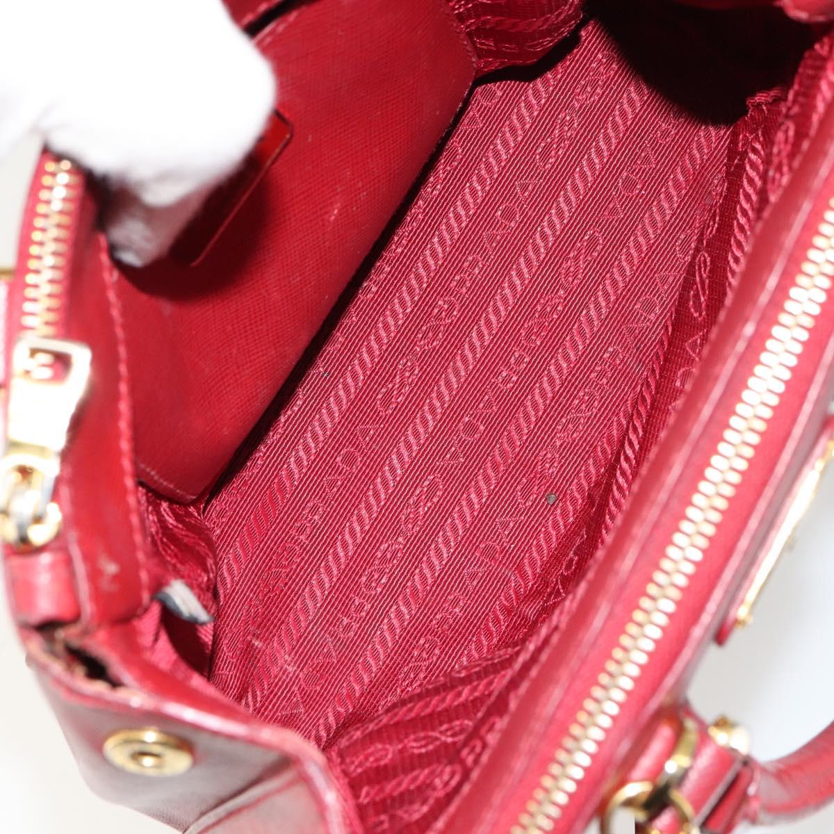 PRADA Hand Bag Safiano leather 2way Red Gold Auth 179933