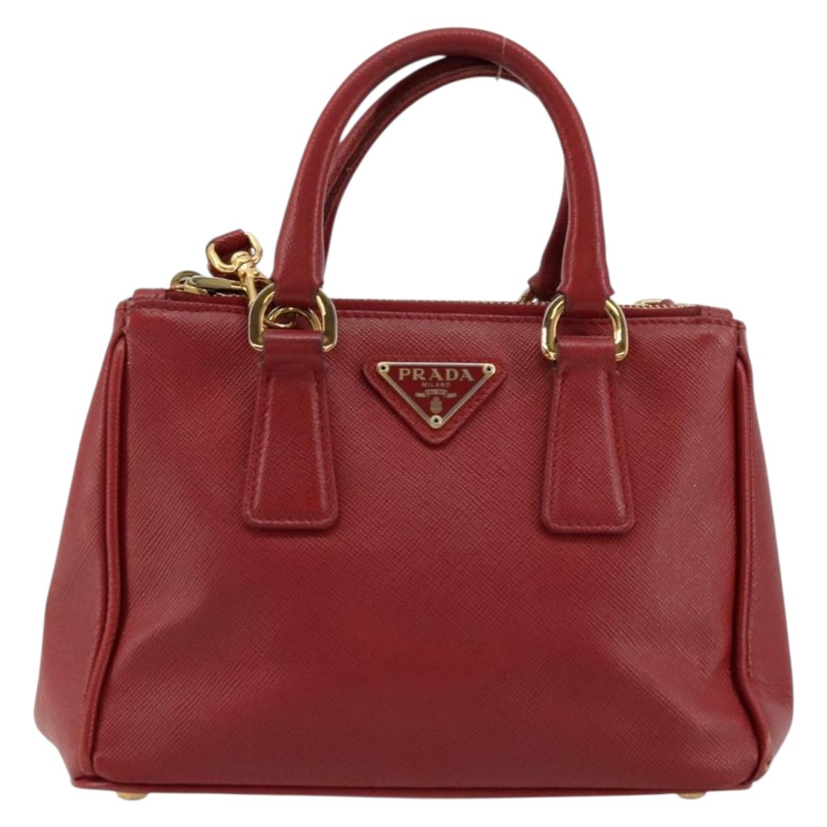PRADA Hand Bag Safiano leather 2way Red Gold Auth 179933