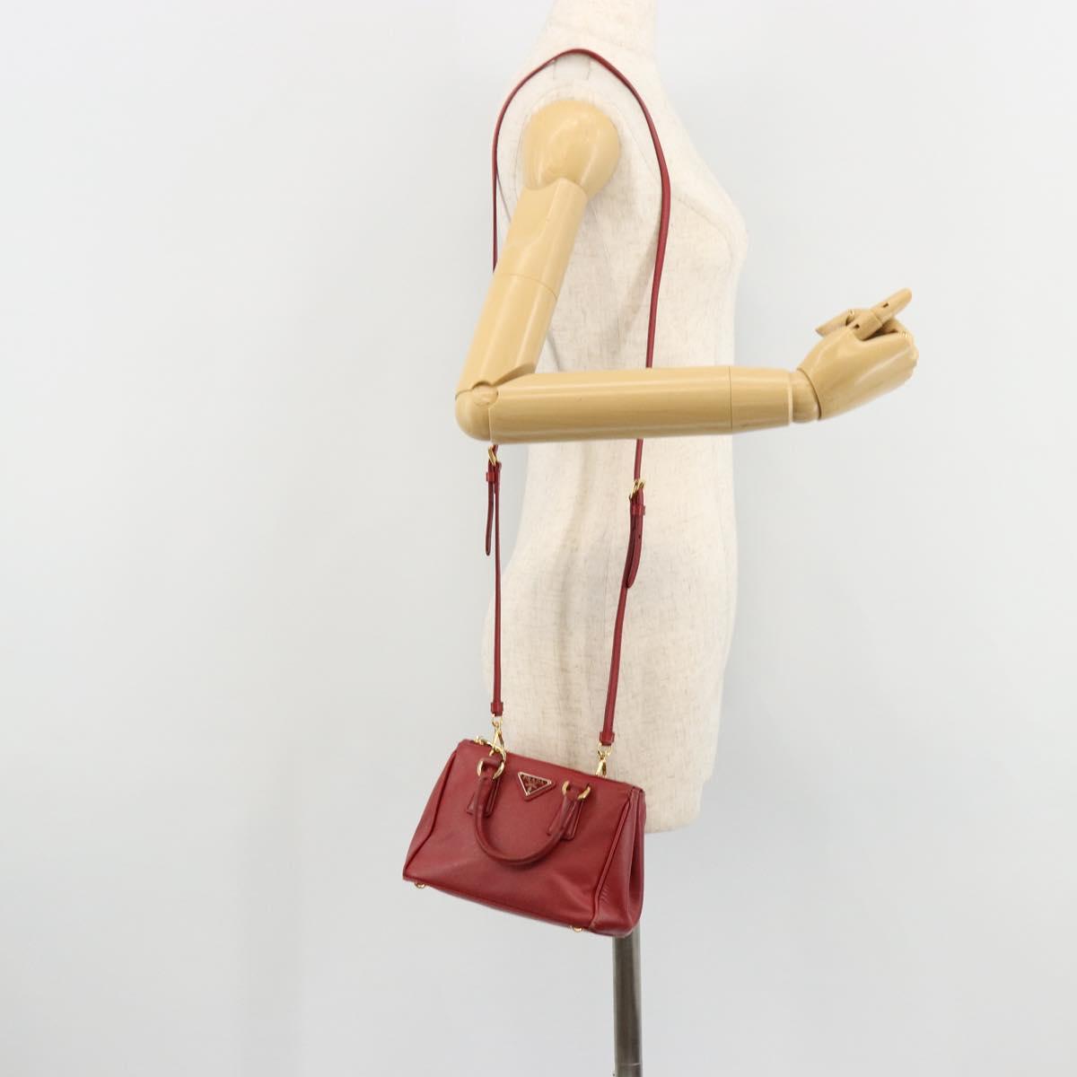 PRADA Hand Bag Safiano leather 2way Red Gold Auth 179933