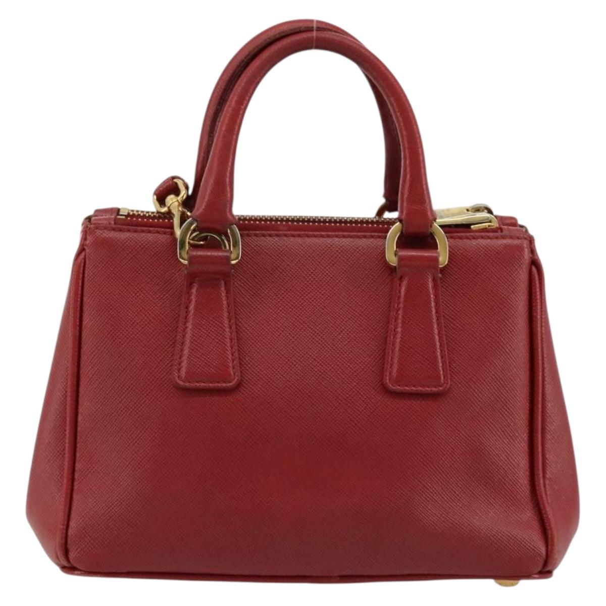 PRADA Hand Bag Safiano leather 2way Red Gold Auth 179933